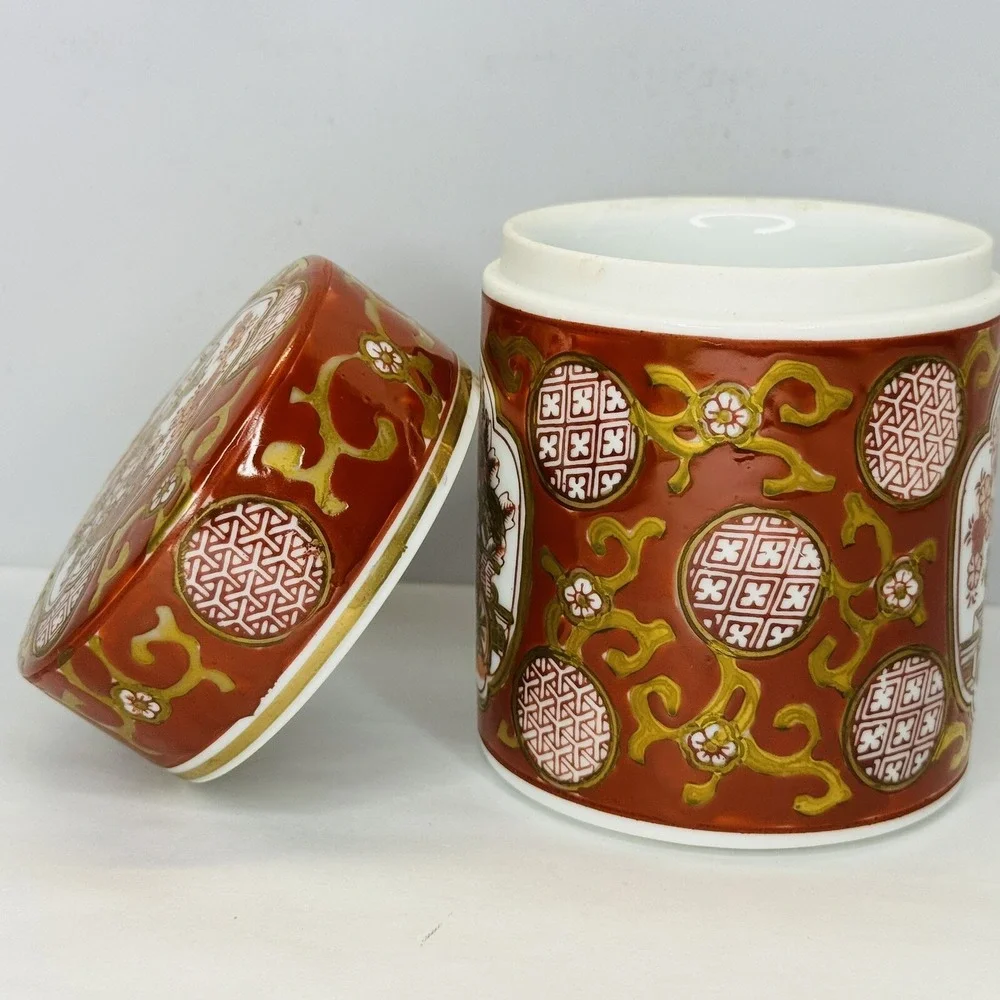 Vintage‎ Gold Imari Hand Painted Spice Tea Jar with Lid Red Gold Japanese Floral